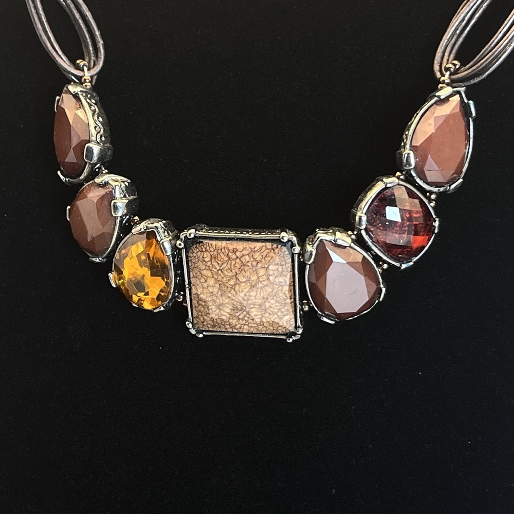 Vintage Chico's Statement Necklace Brown Amber Red Stone Multi-strand Adjustable